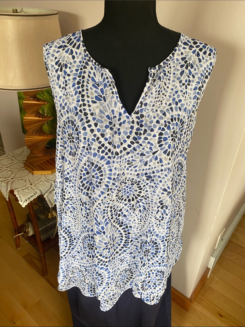 Sleeveless Blue Mosaic Print Swim Cover-Up